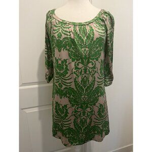 Wendy Katlen 100% Silk Dress 4 Chic Green Baroque Floral Elegant Knee Length